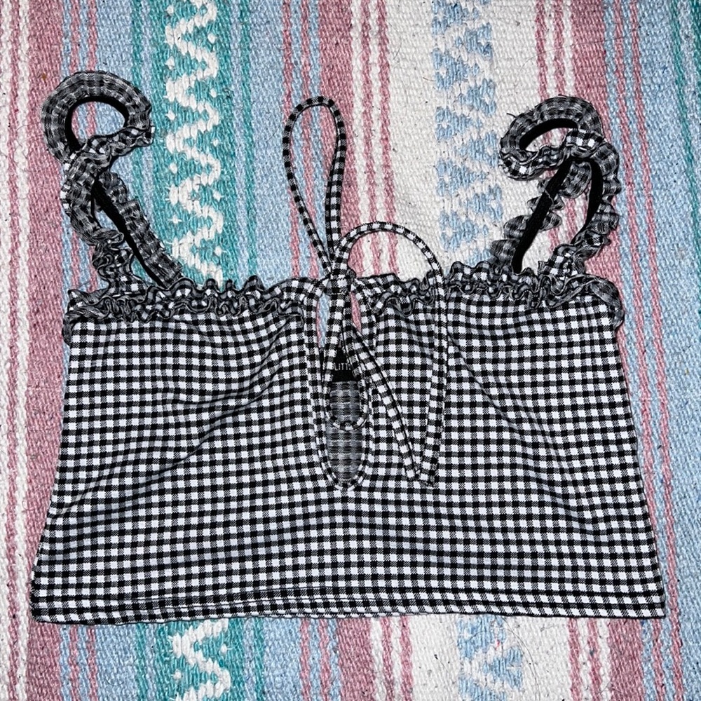 Prettylittlething black and white gingham cropped tank top